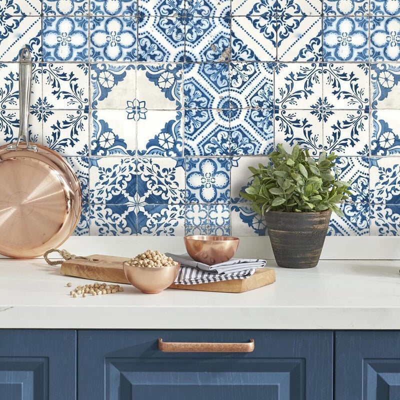 RoomMates RMK11083WP Blue Mediterranian Tile Peel and Stick Wallpaper 20.5" x 16.5 feet - Image 2